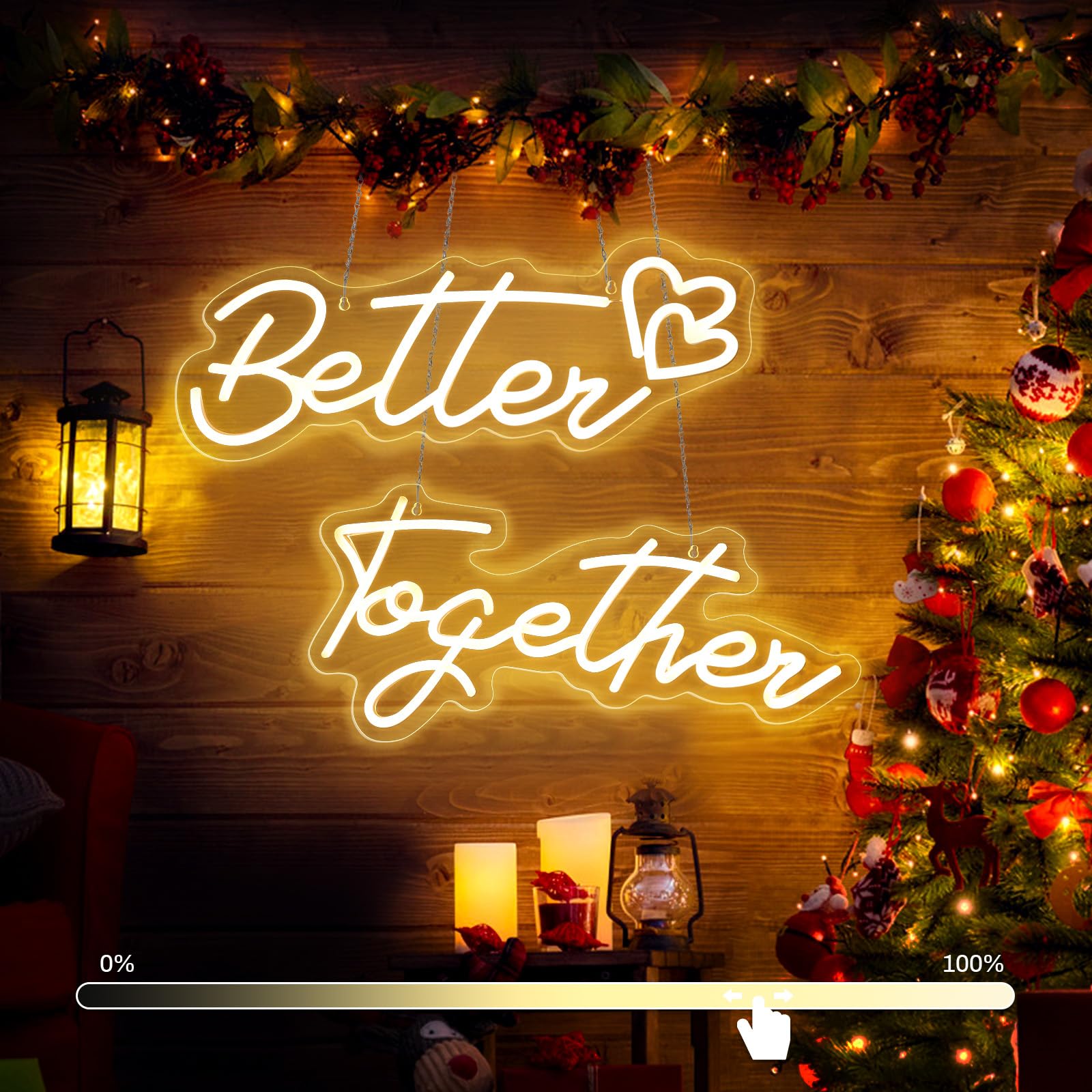 Photo 1 of 31 Inch Large Better Together Neon Signs,Better Together Neon Lights for Wall Decor Dimmable,USB/Battery Powered Warm White LED Light Up Sign for Bedroom Wedding Decoration,Engagement Party,Birthday,Bar,Gifts for Girls (Two-Pack)