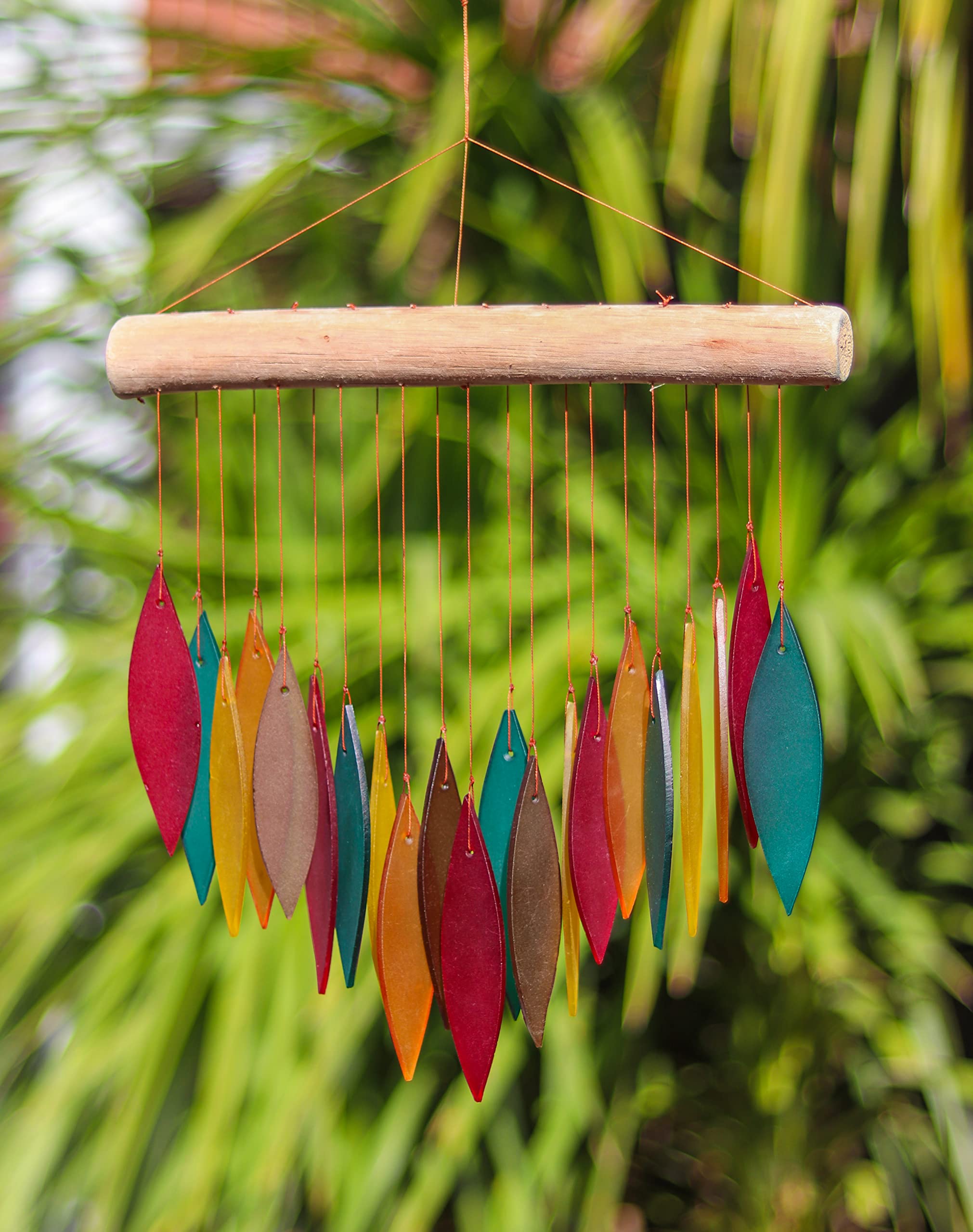 My Family House Glass Wind Chime Recycled Glass and Bamboo Driftwood Garden Chime Hanging Outdoors Indoors Multicoloured Fairtrade Eco Friendly Handmade Fairtrade