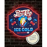 Licensed Pepsi Cola Ice Cold LED Plaque 16" Vintage Light Up Wall Decor Retro Soda Logo Marquee Sign for Man Cave Bar Garage Game Room USB or Battery Powered Wall Art