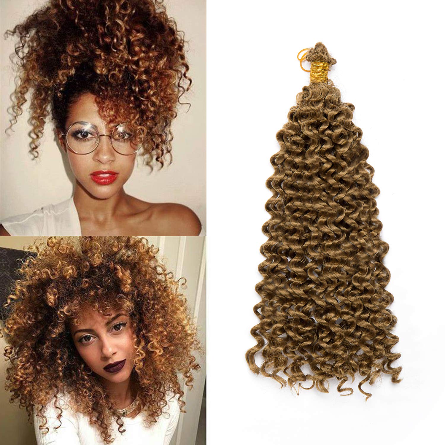 Afro Braiding Hair Water Wave Marlybob Crochet Hair Curly Braids Hairpiece Synthetic Hair Weave Bundles (14inch,Coffee Brown) — image 1