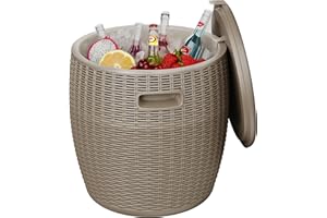 ROJIK Resin Ice Bucket with 36L Capacity, Rattan Design & Drain Plug – UV-Protected, Weatherproof Outdoor Cooler for Parties, Static Load 50Kgs (Grey)