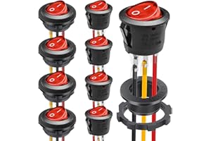 Round Rocker Switch, Toggle Switch, 8 Pack Red LED Toggle Switch, AC 6A 125V 10A 250V Rocker Switch, with 4 Pack Shell and 24