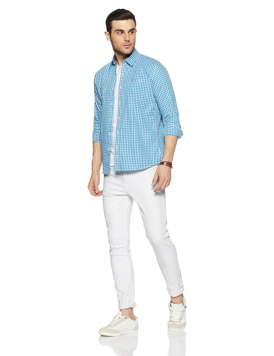 duke men's checkered slim fit casual shirt