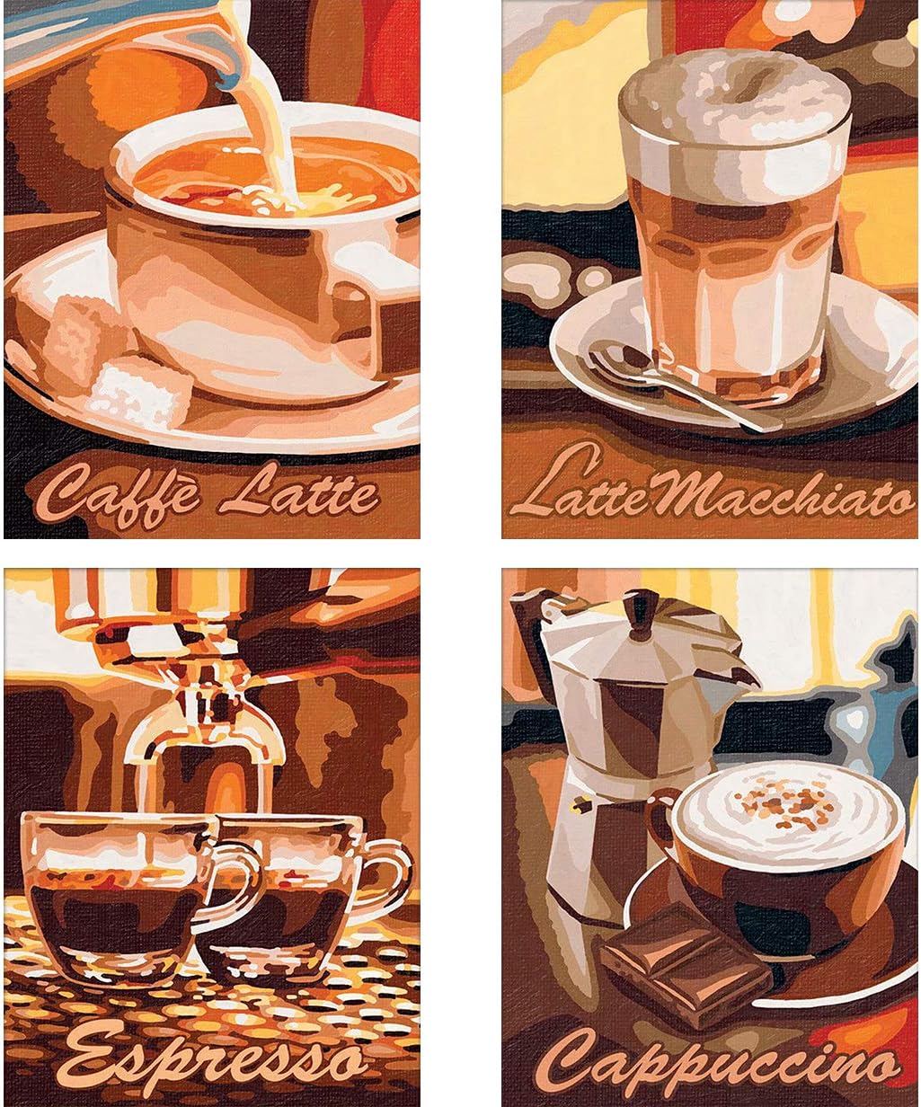 4 Pack 5D DIY Diamond Painting Kit Coffee Full Drill by Number Kits
