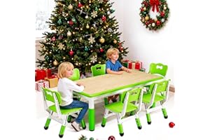 Garvee Kids Table and 6 Chair Set,47 in Modern Height Adjustable Toddler Table and 6 Chairs Set with Non-Slip Desk Legs&Organ