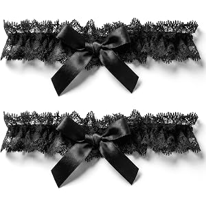 Amaxiu Black Garters for Bride Wedding, Black Lace Wedding Garter Set, Elastic Bridal Garters for Bride, Plus Size Thigh Gart