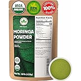 U.S. Wellness Naturals Moringa Powder 1LB (16Oz) 100% Certified Organic| 100% Pure Moringa Leaf NO Stems| - Raw from India | Smoothies | Drinks | Tea | Recipes - Resealable Bag