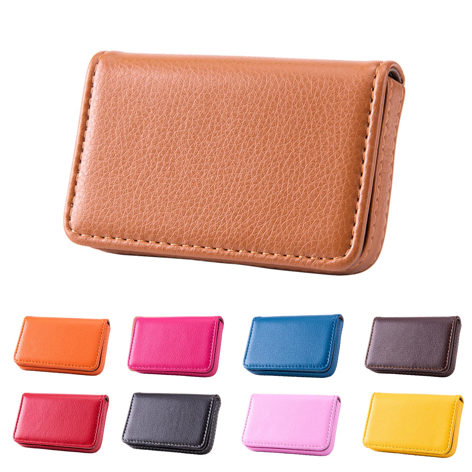 Waylipun Business Card Holder, PU Leather Business Card Case, Business Card Holder for Purse, Business Name Card Case for Men & Women, Magnetic Shut (Brown)