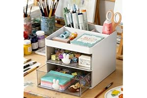 Small Desk Organizer With Drawer, Office Desktop Storage Box, Business Card/Pen/Pencil/Mobile Phone/Stationery Holder Storage