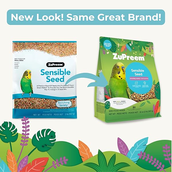 ZUPREEM SENSIBLE SEED BIRD FOOD, PARAKEET, BUDGIE, PARROTLET, DOVE, SEED AND PELLET BLEND FOR SMALL BIRDS, FOOD MIXER TOPPER, ENRICHING VARIETY, MADE IN USA, PARAKEET SEEDS (S, 2 LBS)