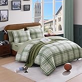 AMBERSPACE Twin XL Comforter Set, Green Plaid Bedding Set 5 Piece for Boys Girls Teen, Classic Homestead-Style Kids Comforter Set Bed in A Bag with Sheets, Pillowcase & Sham