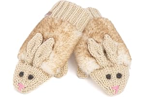 PEPPERCORN KIDS Warm Knit Winter Mittens for Girls Ages 3-12 Years, Double-Layered, Fun Bunny Rabbit Design for Children, Toddler to Big Kids