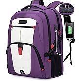 LOVEVOOK Travel Laptop Backpack Waterproof Anti Theft Backpack with Lock and USB Charging Port Large Computer Business Backpack for Women College Backpack (17 inch,Purple & White