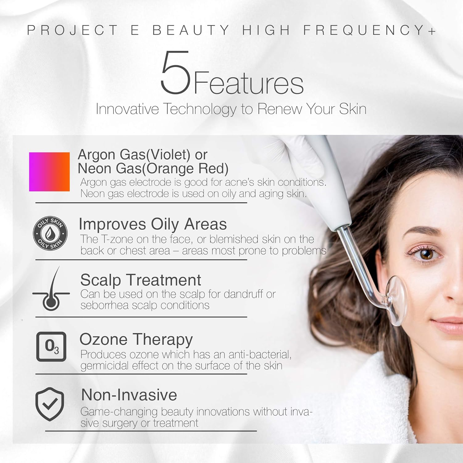 Project E Beauty 6 Argon Gas Violet and Neon Gas Orange Electrodes D'arsonval High frequency Apparatus Home Use Skin Care Device: Health & Personal Care