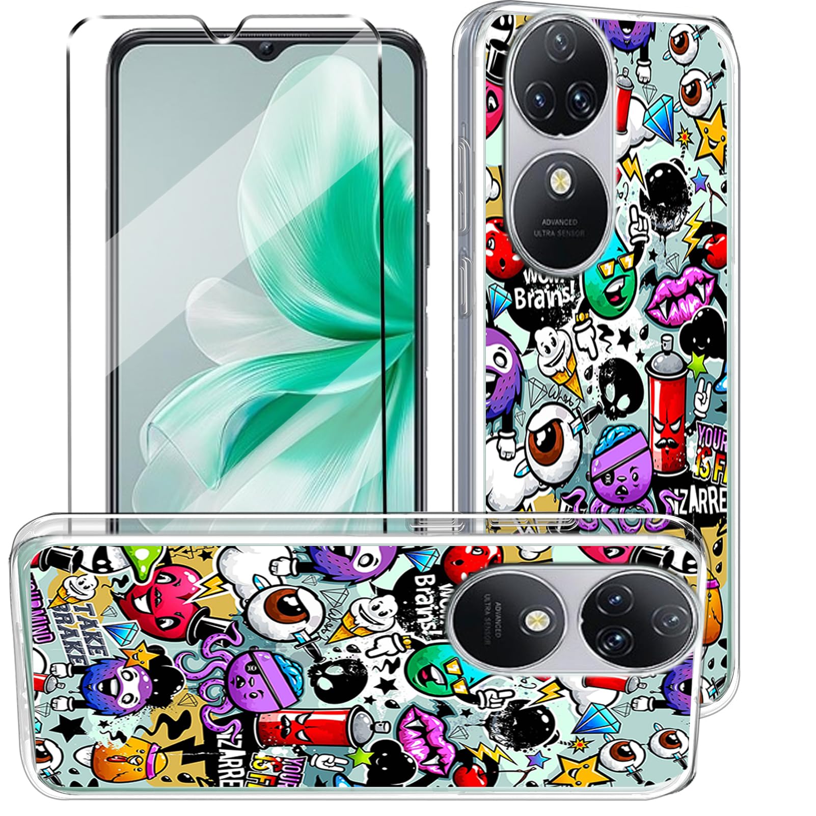 HuiYouMY 2-in-1 Case Compatible with OUKITEL C38 Cover with 1 Pack Tempered Glass Screen Protector for OUKITEL C38, Slim Fit Soft TPU Shockproof Anti-Scratch Phone Case Cover - XS40