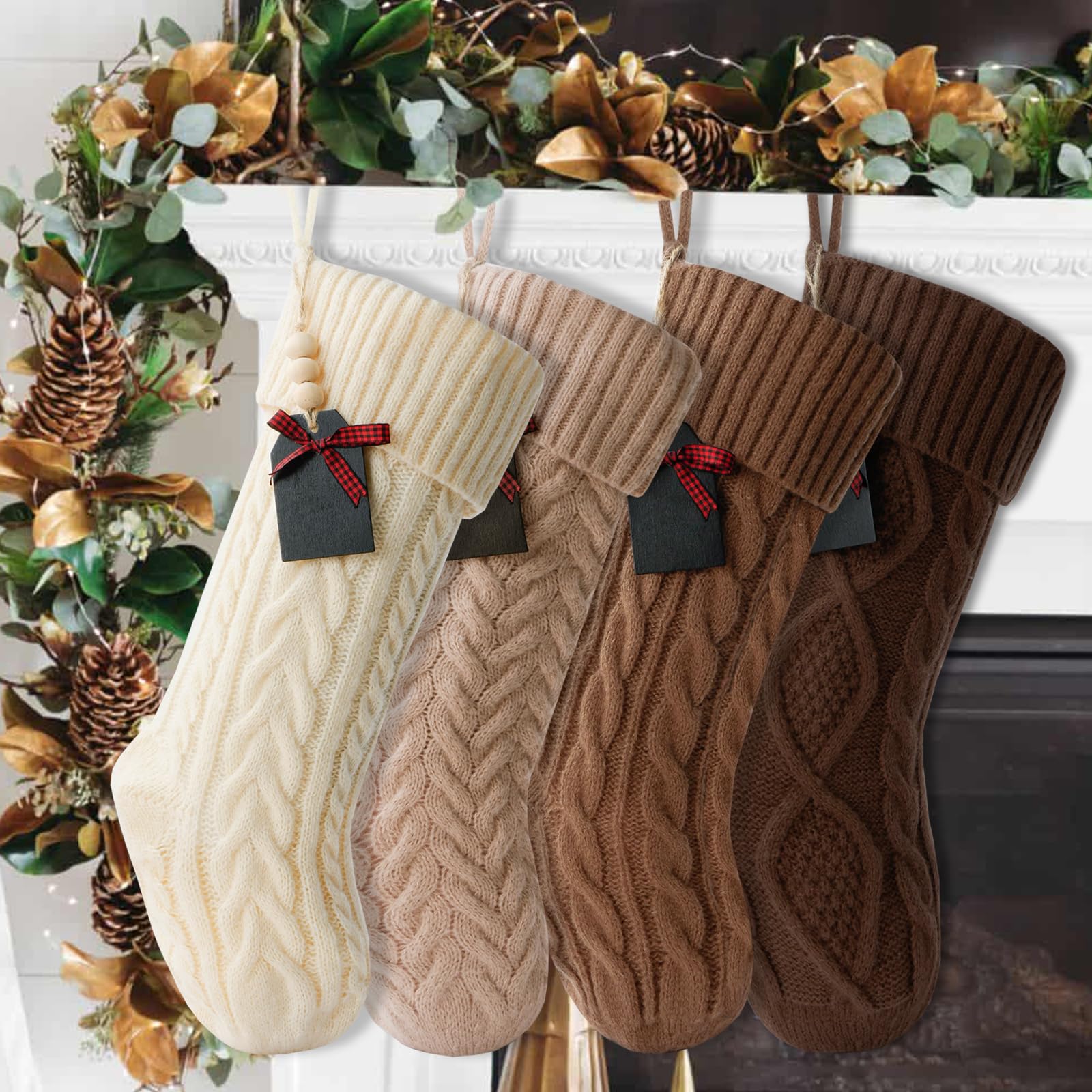 Photo 1 of Allwind 4 Pack Personalized Christmas Stockings,18" Knit Christmas Stockings for Family, Hanging Xmas Stockings with Name Tags for Christmas Decorations Home Party Family Decor