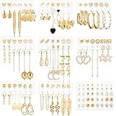 Earrings for Women, Funtopia 68 Pairs Drop Dangle Earrings, Fashion Statement Stud Earrings Pearl Earrings Set for Party Jewelry(Gold and Silver)