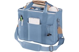 JIECH Canvas Tote Bag with Multi Pockets Crossbody Tote Bag for Women Trendy Shoulder Handbag Everything Tote Bag with Compartments