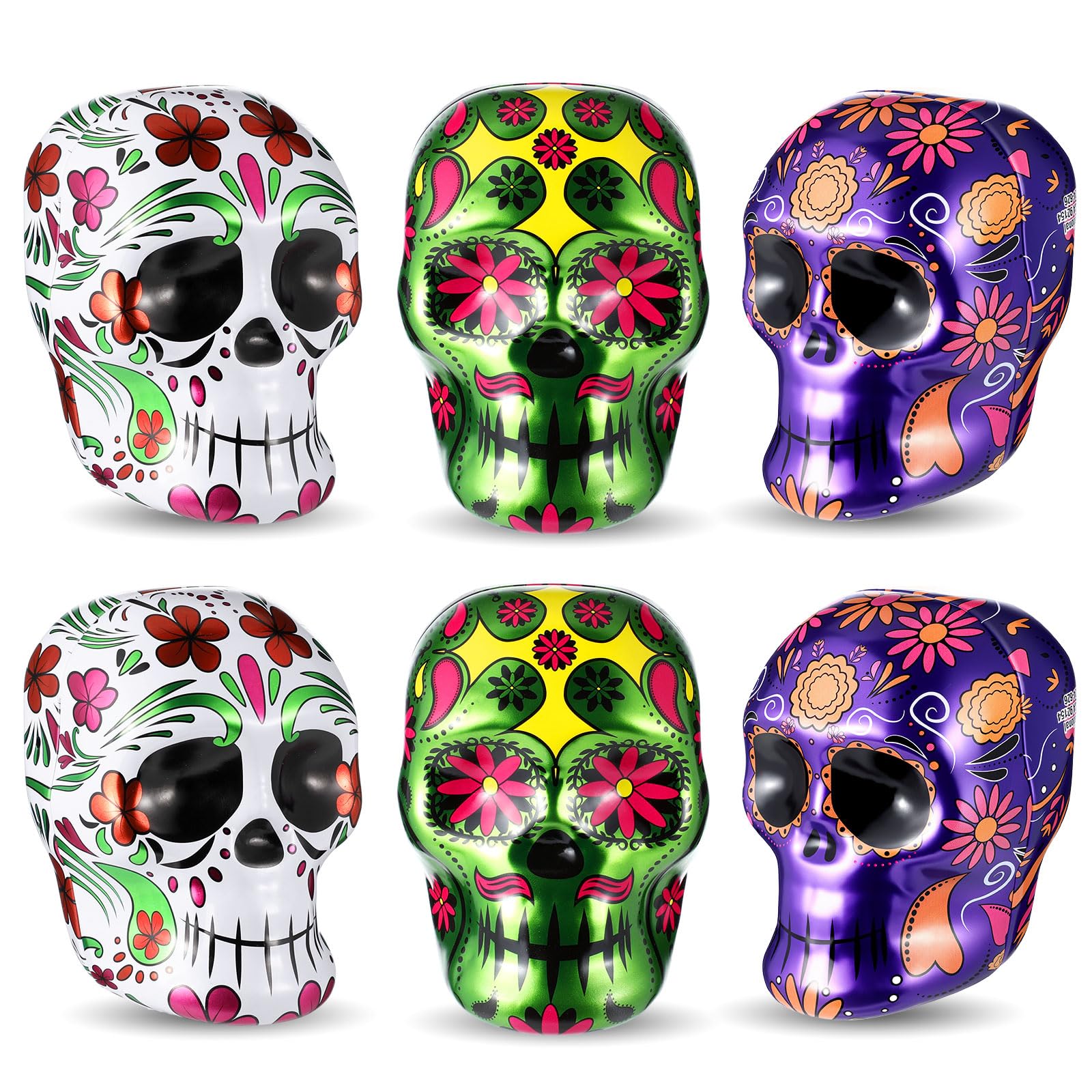 Photo 1 of Honeydak 6 Pcs Day of The Dead Skulls Halloween Sugar Candies Skull Metal Tin Dia De Los Muertos Skull for Indoor Decoration Holiday Display Halloween Party Favor