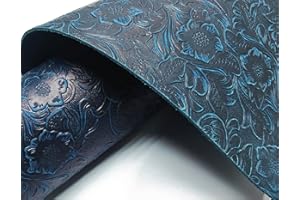 DOQN Bump Texture Genuine Leather Sheets Plain Geometric Pattern Printed Leather Sheet for Crafts (Navy Blue, 12"x12")