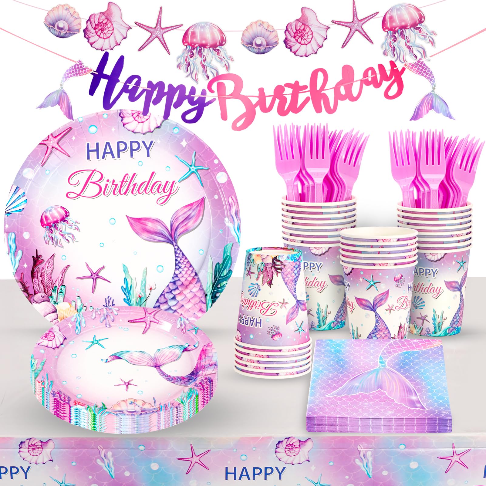 thumbnail image 2 of All-in-One Mermaid Party Kit! Birthday Decorations Set For 20 Guests - Includes Plates, Cups, Backdrop, Balloon Arch & More 2 of 12