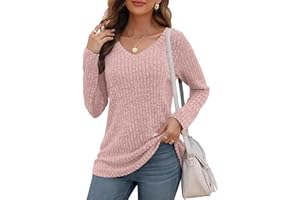 WNEEDU Long Sleeve Shirts Womens Tops V Neck Lightweight Ladies Blouses Long Tunic Fall Clothes 2025
