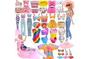 ENOCHT 17 PCS 11.5 Inch Girl Dolls Summer Clothes and Accessories 1 Sequin Mermaid Swimsuit 5 Swimwears 2 Outfits 3 Slippers 6 Accessories Hat Glasses for Girl Dolls Beach Clothing Set(NO Dolls)