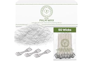 Hearts & Crafts Feathering Palm Candle Wax and Wicks for DIY Candle Making, All-Natural & RSPO Certified - 10lb Bag with 50ct 6” Pre-Waxed Candle Wicks, 3 Centering Device