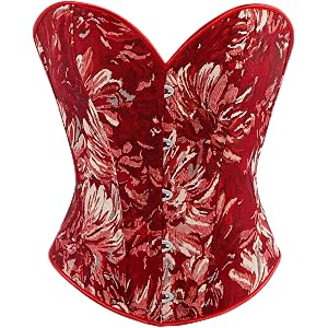 DZSWCX Corset Tops for Women, Floral Jacquard Strapless Lace-Up Overbust Bustier, Vintage Renaissance Party Top