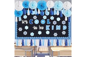 Frienda 92 Pieces Winter Motivational Classroom Bulletin Board Set Winter Christmas Snowflake Cutouts Paper Fan Paper Tassels Winter for Winter Christmas School Home Door Wall