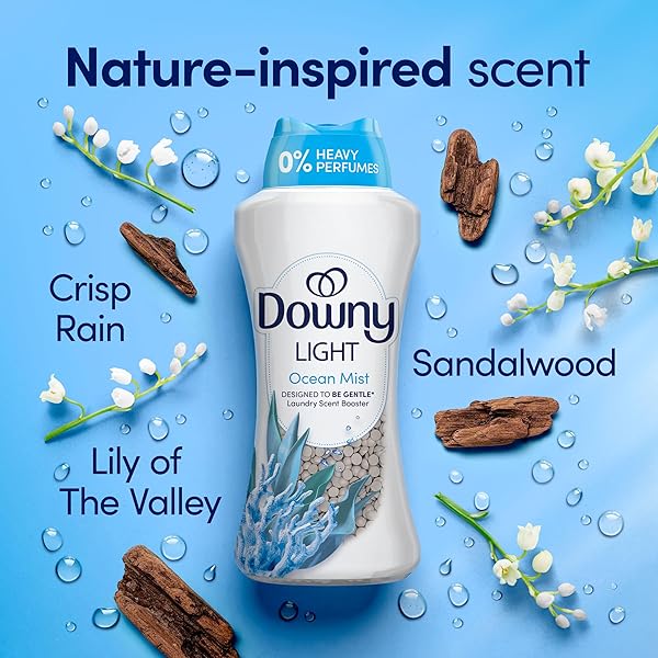 DOWNY LIGHT LAUNDRY SCENT BOOSTER BEADS, OCEAN MIST SCENT, 24 OZ, IN-WASH FABRIC BEADS DESIGNED TO BE GENTLE WITH A LIGHT BOOST OF SCENT, NO HEAVY PERFUMES