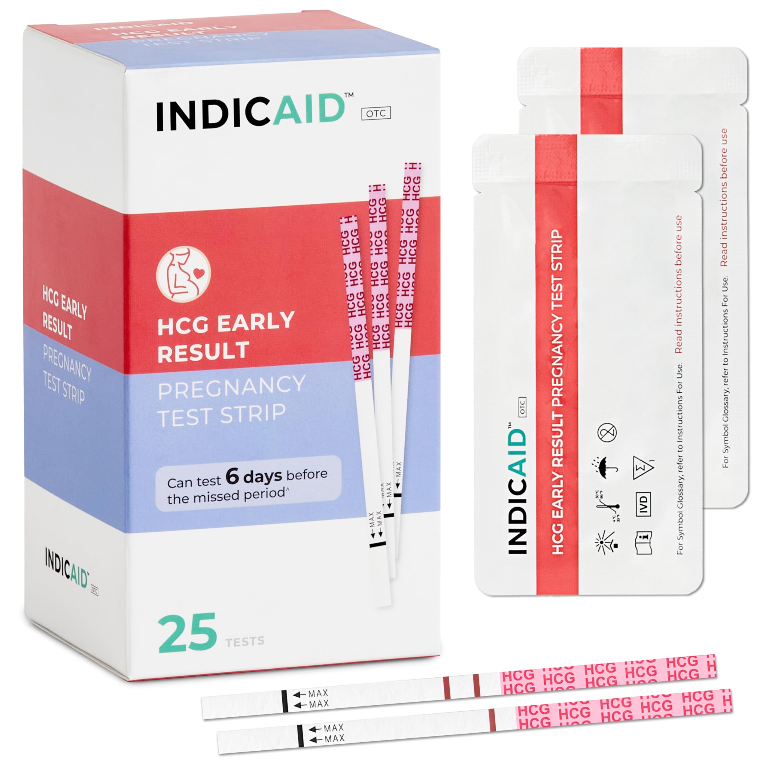 INDICAID Early Detection Pregnancy Test Strips - 25 Tests - hCG Test Early Result 6 Days Before Missed Period - High-Sensitivity Easy at-Home Pregnancy Tests - Rapid Results in 3 Minutes