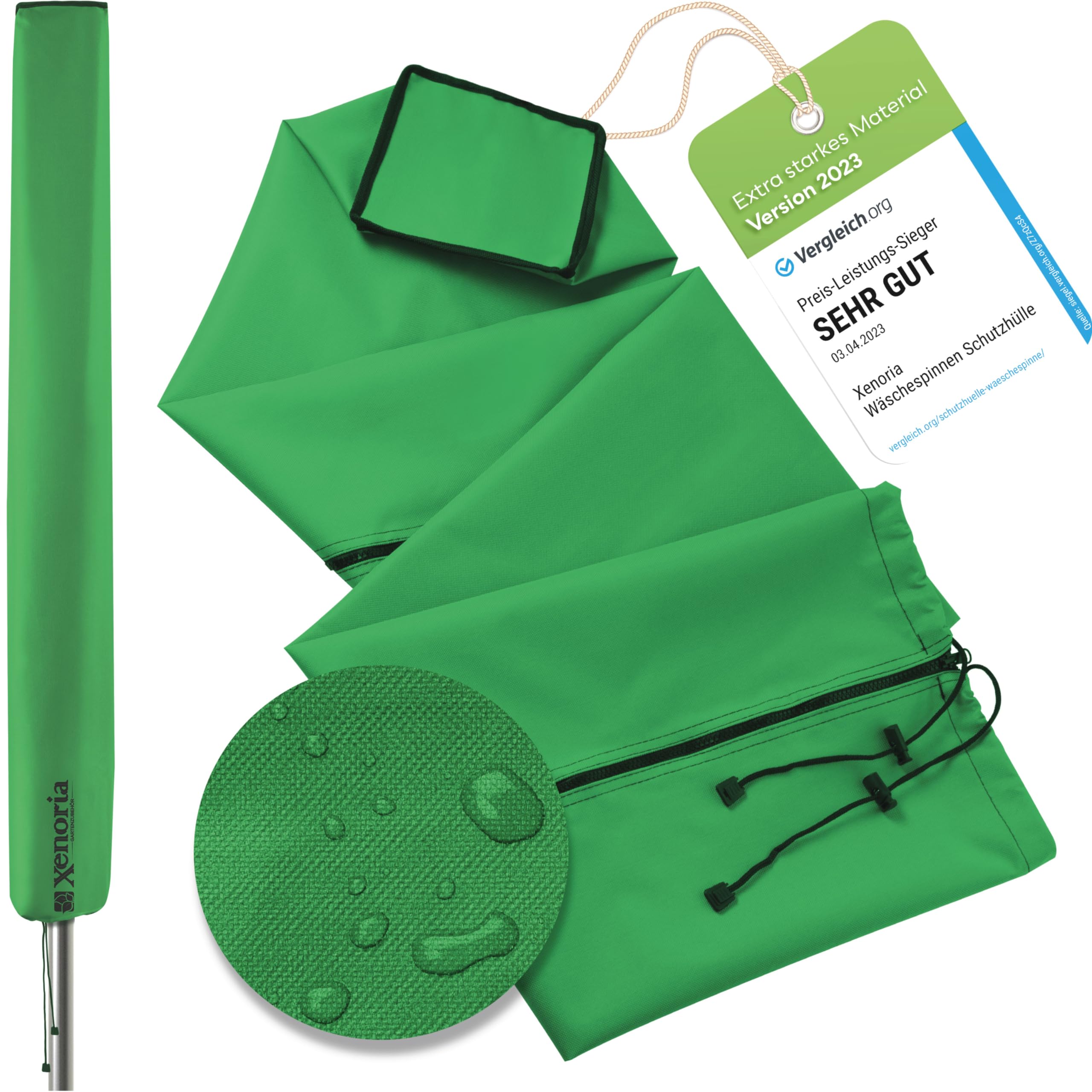 Xenoria Premium Rotary Airer Protector, Suitable for All Models, Robust 600D Oxford Fabric, Water-Repellent and UV-Resistant, Full Length Zip, Size 165 cm, Green