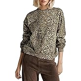 Livtany Women's Leopard Print Loose Fit Sweatshirt Crew Neck Long Sleeve Blouse Casual Distressed Hem Graphic Pullover Tops