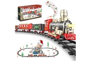 JQ JUQU JUQU Train Set, Christmas Train Set for Around The Tree w/Lights & Xmas Sounds, Christmas Tree Train Toys, Electric Toy Train Set for Boys, Toddler Model Train Gifts for 3 4 5 6 7 8+ Years Old Kids