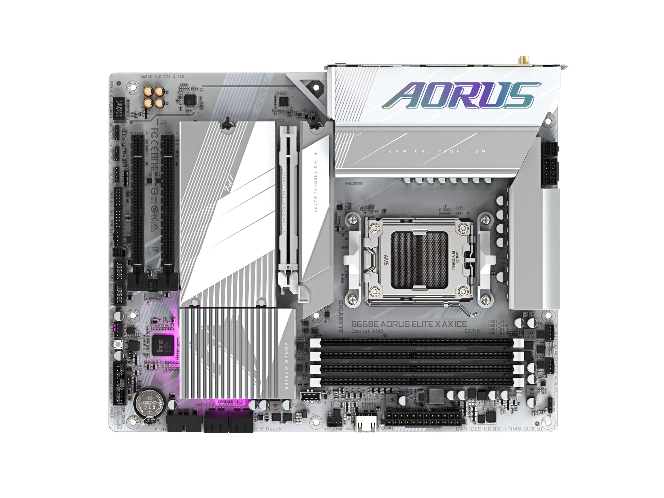 GIGABYTE B650E AORUS Elite X AX ICE AM5 LGA 1718 AMD B650 ATX Motherboard with 5-Year Warranty, DDR5, 3X M.2, PCIe 5.0, USB 3.2 Gen2X2 Type-C, WiFi 6E, 2.5GbE LAN, Q-Flash Plus, EZ-Latch Plus