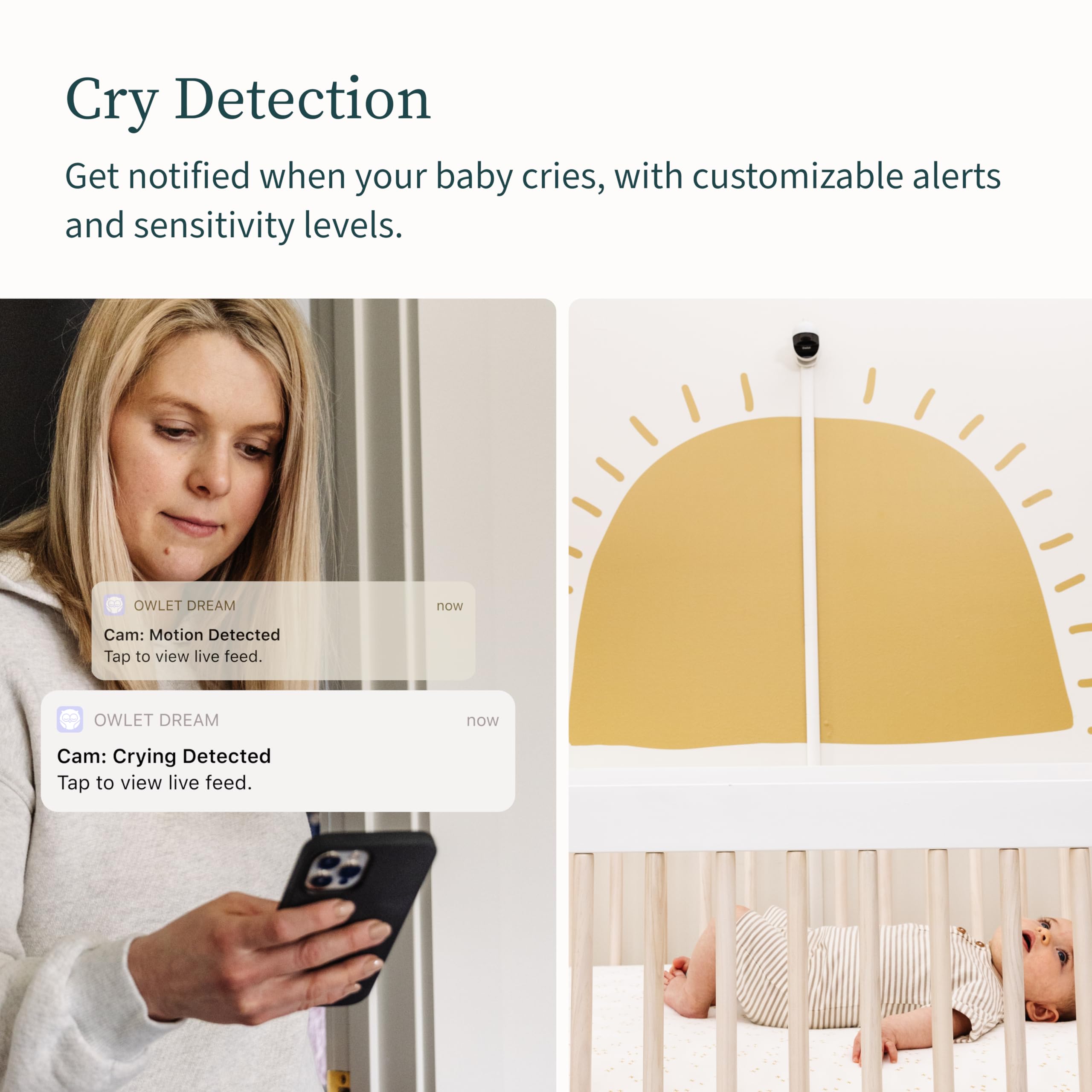 Owlet Cam Smart Video Baby Monitor with Video Camera and Audio - Secure WiFi, 1080p Night Vision, Customize Cry, Sound and Motion Alerts, 2-Way Audio, Mounting kit