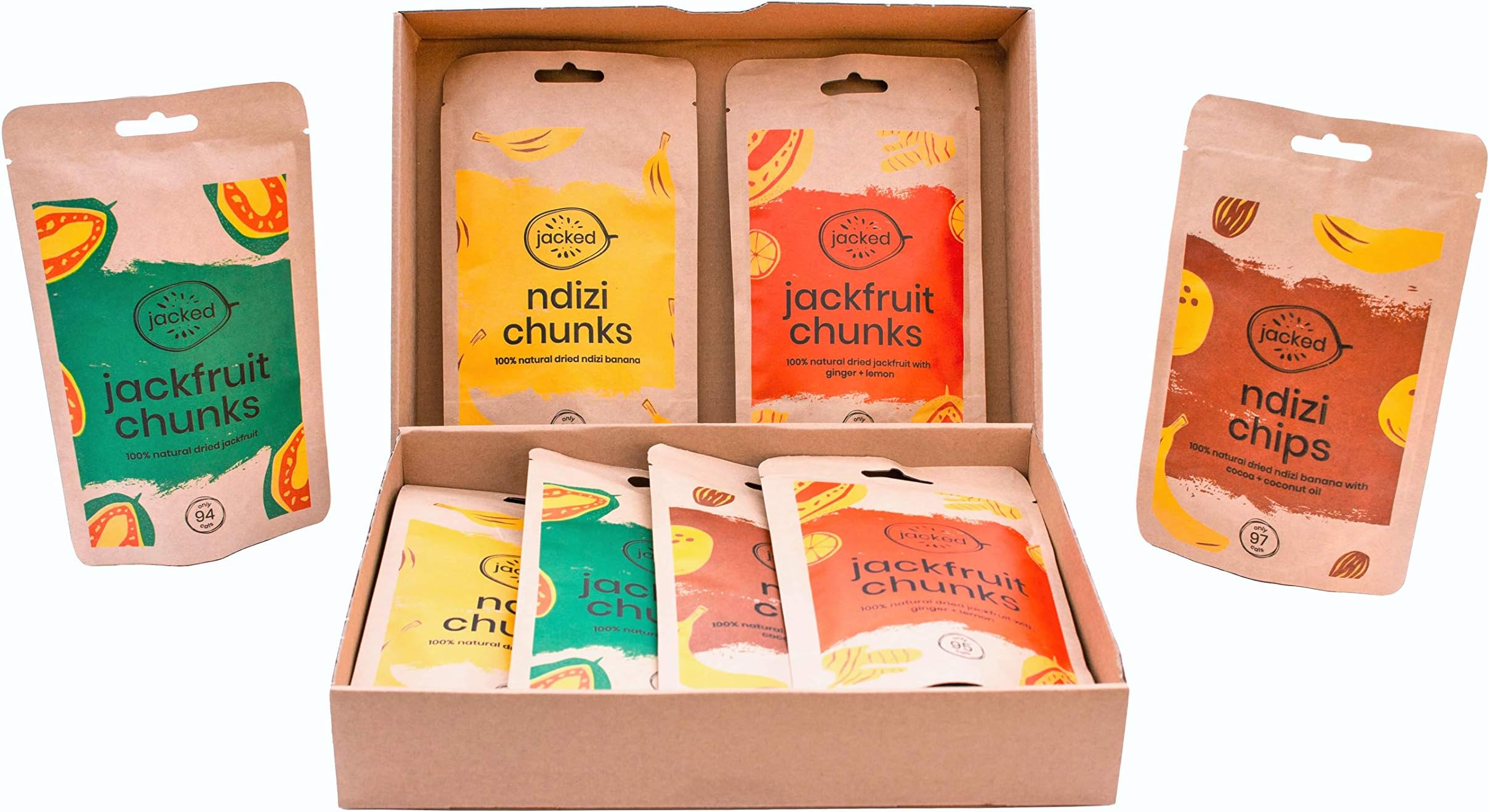 Dried Fruit Selection Box by Jacked (Mixed) - Jackfruit & Banana - Healthy Vegan Snack - 100% Natural - Perfect Gift