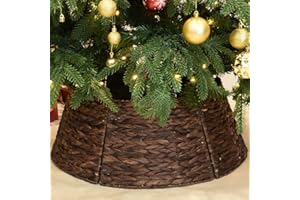 YoleShy 26'' Christmas Tree Collar Hand-Woven Natural Water Hyacinth Base Cover Beautiful Basket Xmas Tree Decor (Brown)