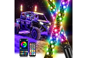 DREAMOTOR Whip Lights, 2Pcs 1FT RGB LED Whip Lights for Side by Side with Wireless Remote and APP Control, RGB Chasing Lighted Antenna Whips for UTV ATV Truck Polaris Dune Buggy RZR Can-Am