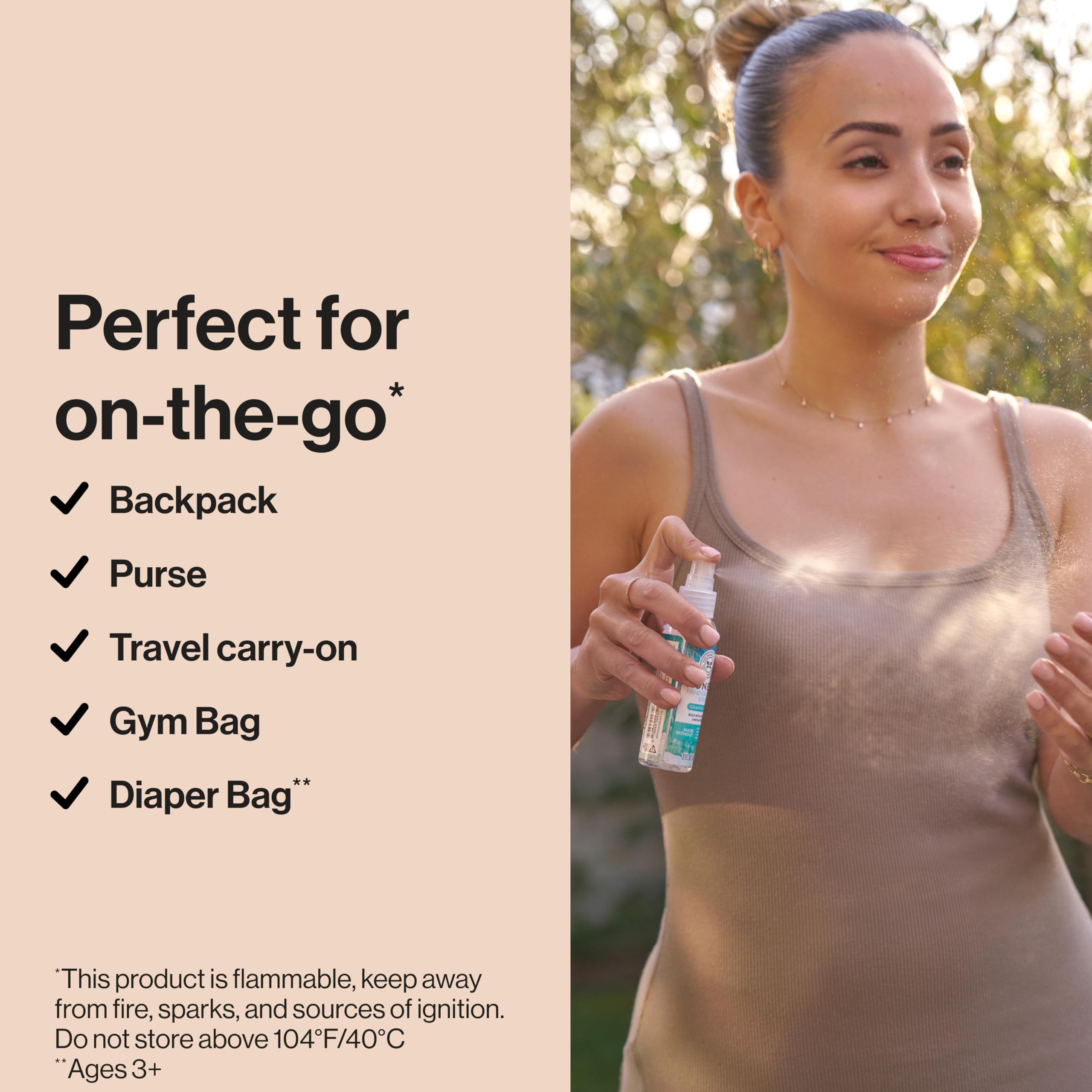 The Honest Company Plant-Based Hand Sanitizer Spray | Kills 99.9% of Germs | Hypoallergenic, Quick-drying + Moisturizing | Coastal Surf, 2 fl oz
