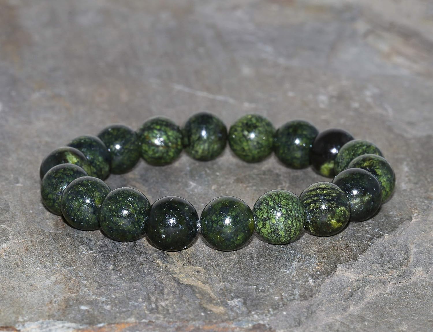 Dainty Serpentine Bracelet Handmade 10mm Green Snake Skin Russian