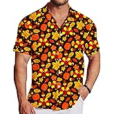 Mens Thanksgiving Button Tops Short Sleeve Turkey Hawaiian Shirt