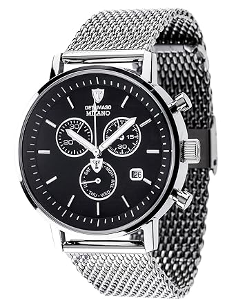 DeTomaso Mens Dt1052-L Milano Chronograph Classic Schwarz/Silber Analog Display Swiss Quartz Black Watch
