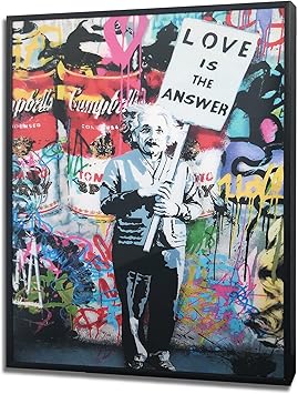 Amazon Co Jp 飾り絵 Banksy アインシュタイン バンクシー 落書きアート 絵画 ポスター アルミ合金 フレーム 強化フィルム カバー Mdf バックプレーン 湿気を防ぐ インストールが簡単 高級装飾 バスルーム ホテル ホームステイ リビングルームなどに適しています