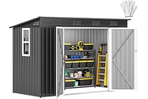 DWVO 9.1x4.2ft Large Tool Storage Shed with Window, Lockable Doors, and Sloped Roof, Oversized Steel Outdoor Storage Shed for Garden, Patio, Garage, Backyard, Lawn - Dark Gray