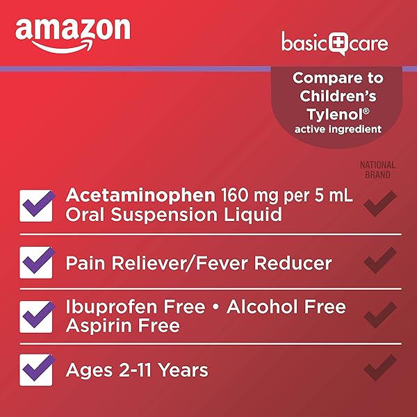 AMAZON BASIC CARE CHILDREN’S ACETAMINOPHEN 160 MG PER 5 ML ORAL SUSPENSION, GRAPE FLAVOR, PAIN RELIEVER AND FEVER REDUCER, 4 FL OZ