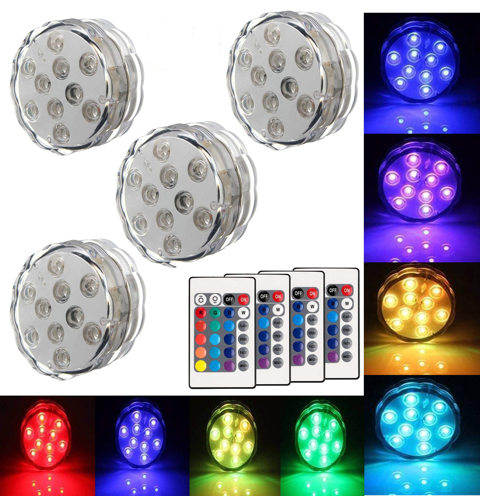 BXROIU Submersible Unterwasser Licht mit Fernbedienung 4er,Multi Farbwechsel Wasserdichte LED Leuchten Teichbeleuchtung für Aquarium, Bar, Badewanne, Blumenvase, Pool, Teich Dekoration