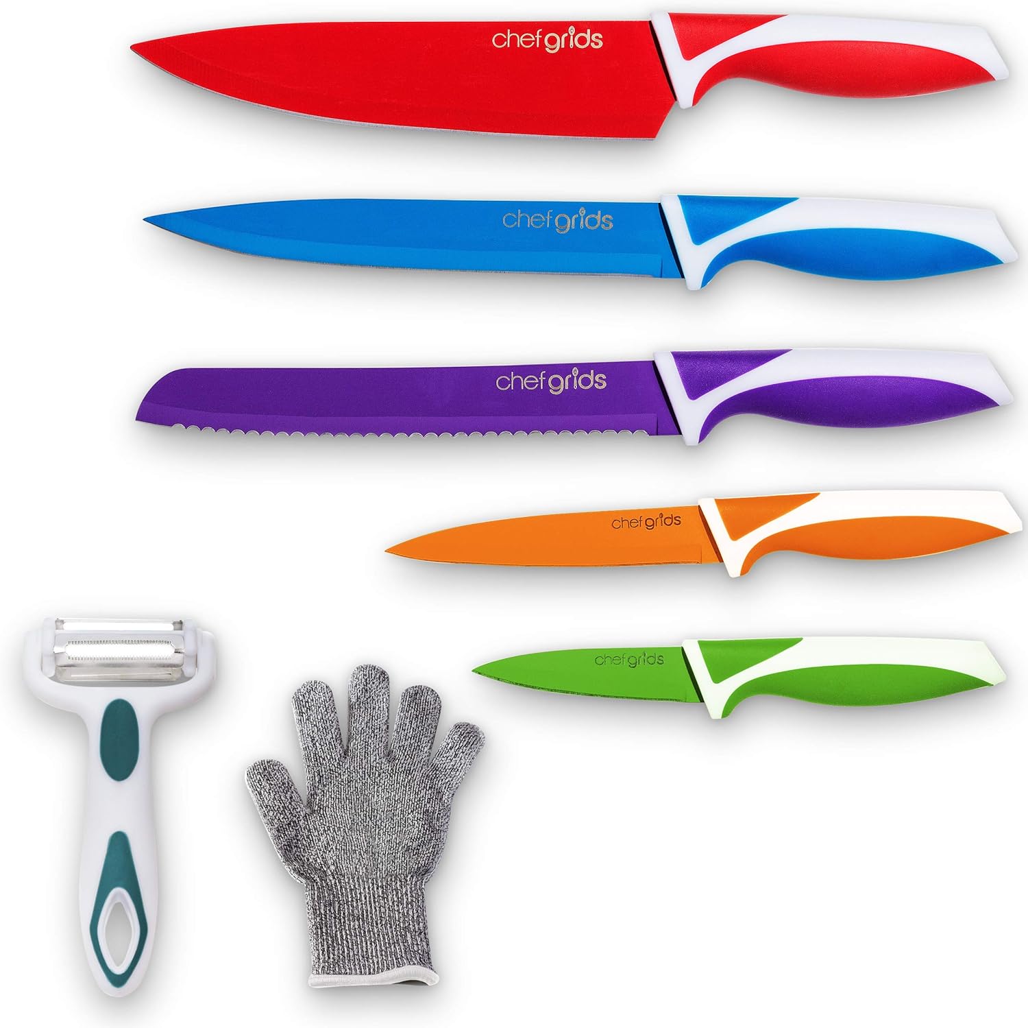 Amazon Com Chef Grids Colorful Knife Set With Knife Covers With