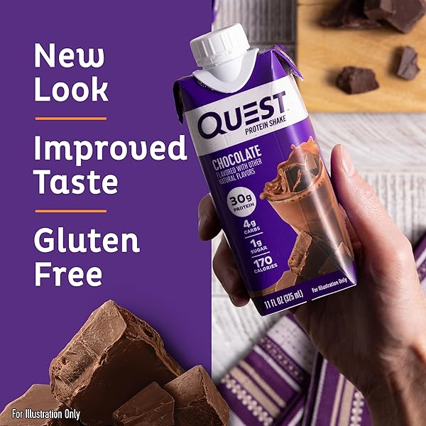 QUEST NUTRITION READY TO DRINK CHOCOLATE PROTEIN SHAKE, 30G PROTEIN, 4G NET CARBS, GLUTEN FREE, KETO FRIENDLY, 11 FL OZ – PACK OF 12